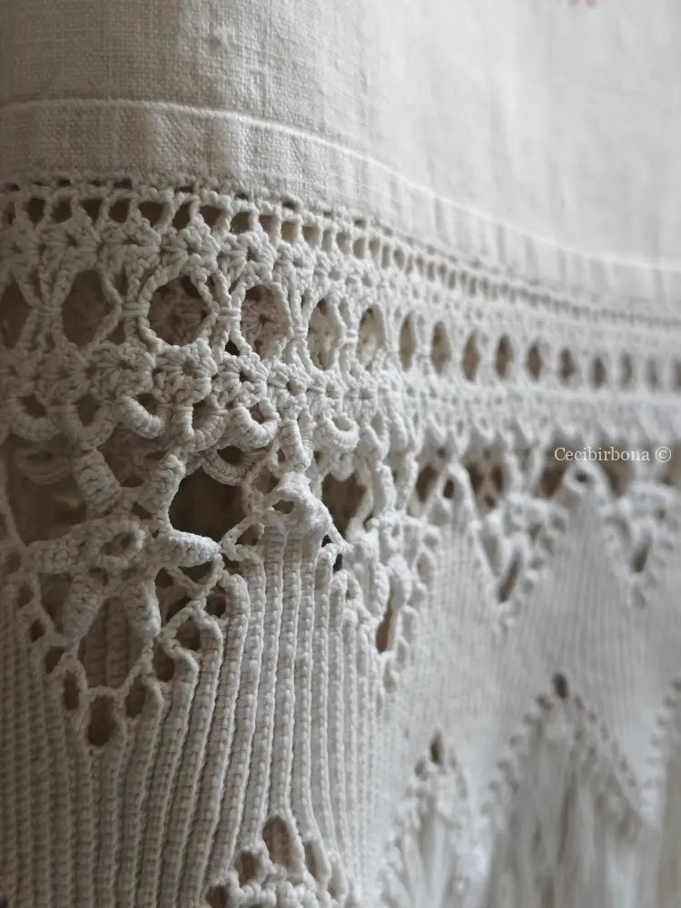 Riservato per Cristina Telo antico con monogramma DA e 35 sottopiatti all’ uncinetto biancheria antica per la casa