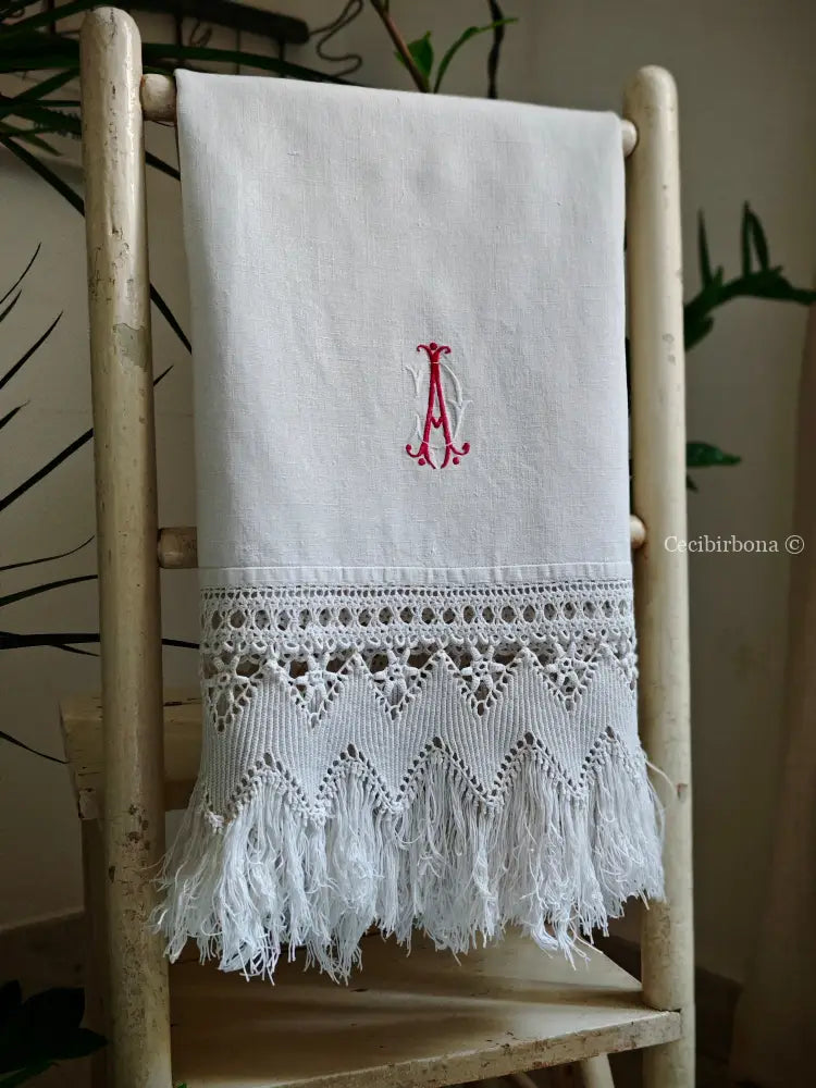 Riservato per Cristina Telo antico con monogramma DA e 35 sottopiatti all’ uncinetto biancheria antica per la casa