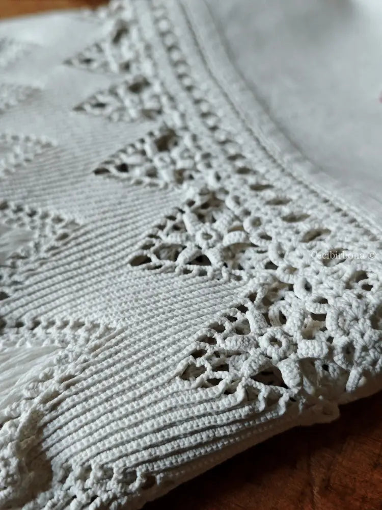 Riservato per Cristina Telo antico con monogramma DA e 35 sottopiatti all’ uncinetto biancheria antica per la casa