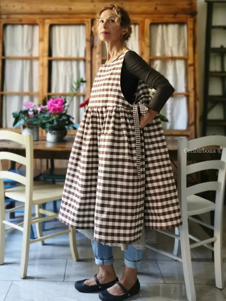 Riservato per Dana Grembiule da cucina per donna in cotone a quadri moka grembiule donna tessuti moderni