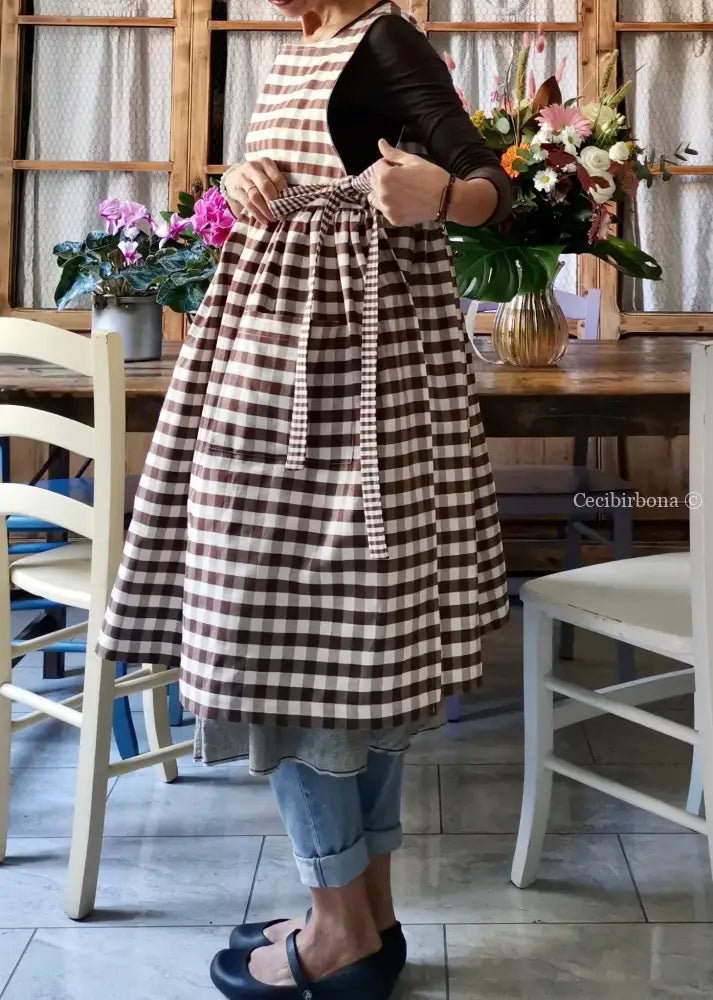 Riservato per Dana Grembiule da cucina per donna in cotone a quadri moka grembiule donna tessuti moderni