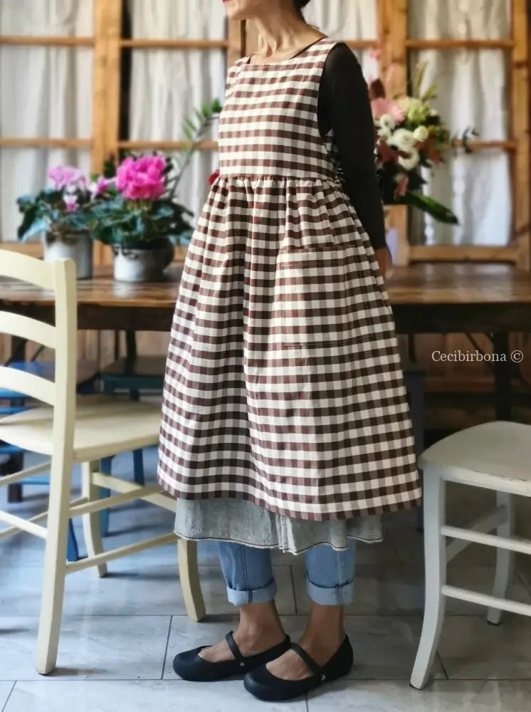 Riservato per Dana Grembiule da cucina per donna in cotone a quadri moka grembiule donna tessuti moderni