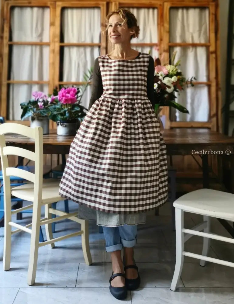 Riservato per Dana Grembiule da cucina per donna in cotone a quadri moka grembiule donna tessuti moderni