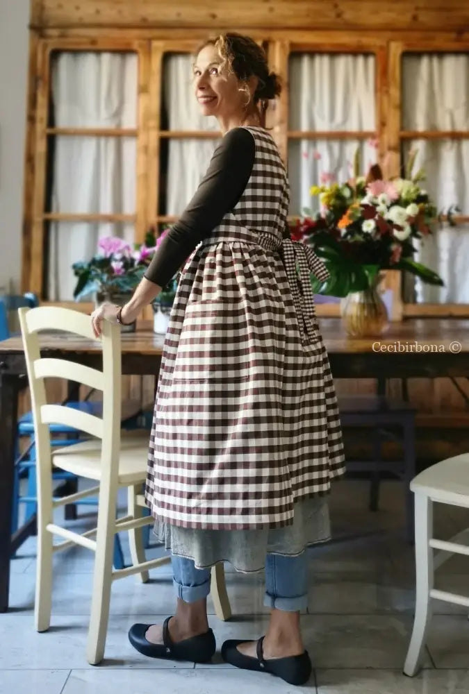 Riservato per Dana Grembiule da cucina per donna in cotone a quadri moka grembiule donna tessuti moderni