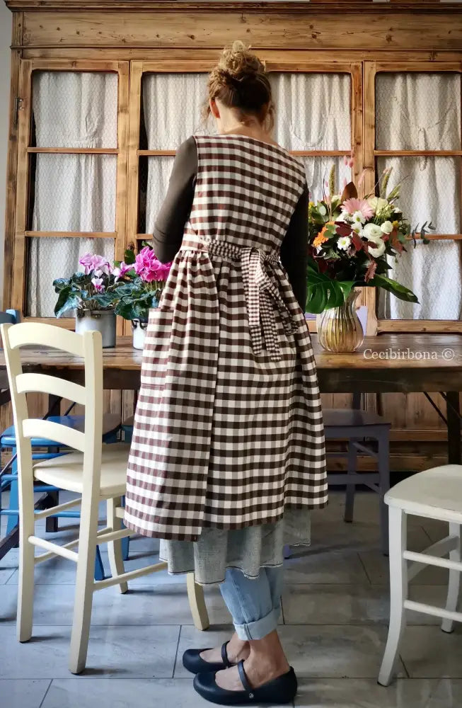 Riservato per Dana Grembiule da cucina per donna in cotone a quadri moka grembiule donna tessuti moderni