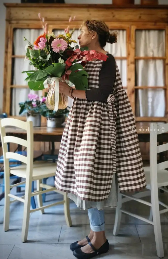 Riservato per Dana Grembiule da cucina per donna in cotone a quadri moka grembiule donna tessuti moderni