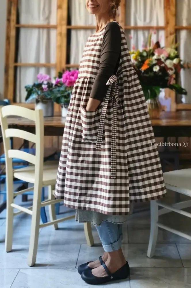 Riservato per Dana Grembiule da cucina per donna in cotone a quadri moka grembiule donna tessuti moderni