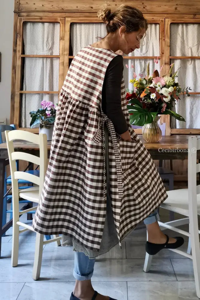Riservato per Dana Grembiule da cucina per donna in cotone a quadri moka grembiule donna tessuti moderni