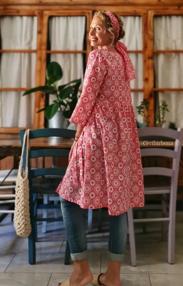 Riservato per Daniela Abito incrociato a fiori con maniche abito donna