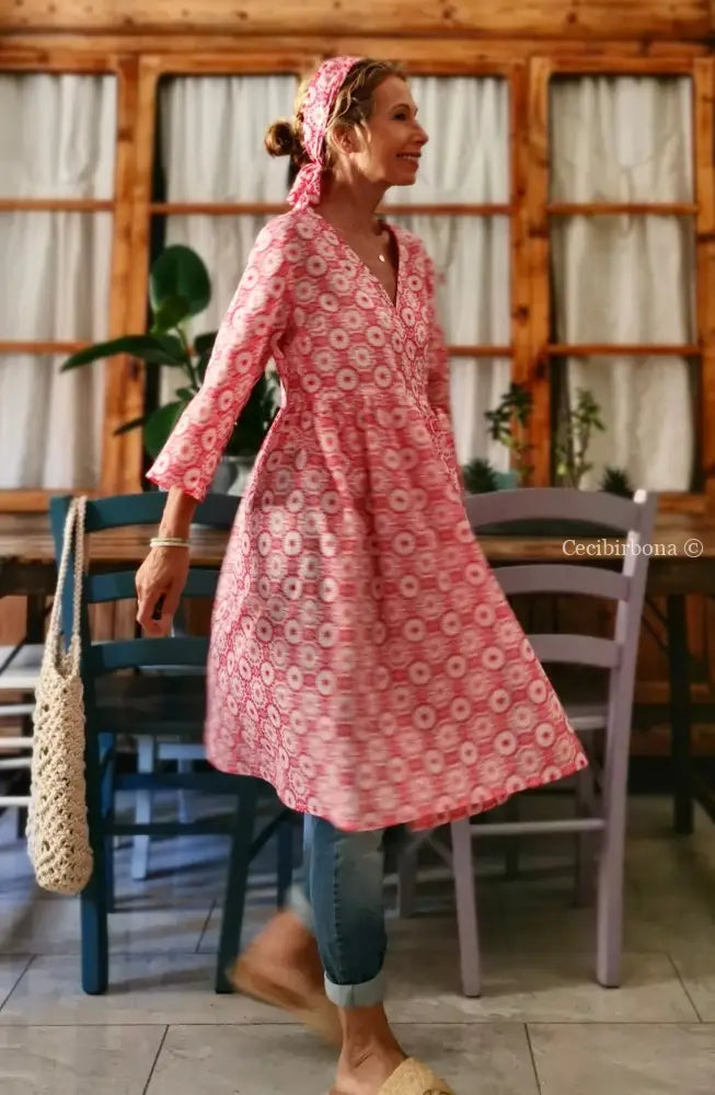 Riservato per Daniela Abito incrociato a fiori con maniche abito donna