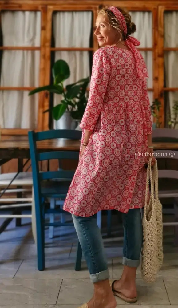 Riservato per Daniela Abito incrociato a fiori con maniche abito donna