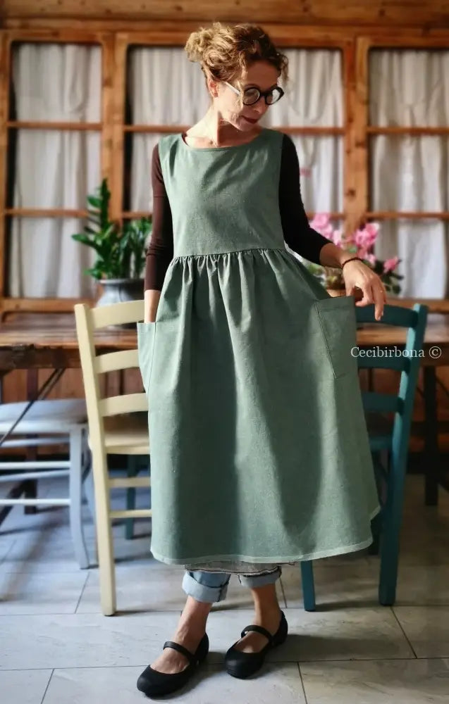 RISERVATO PER DEBORA DISPONIBILE IN PREORDINE Grembiule da cucina in cotone verde salvia grembiule donna tessuti moderni
