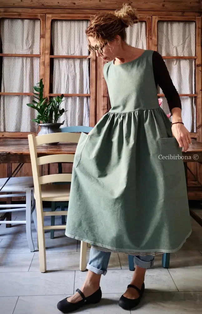 RISERVATO PER DEBORA DISPONIBILE IN PREORDINE Grembiule da cucina in cotone verde salvia grembiule donna tessuti moderni
