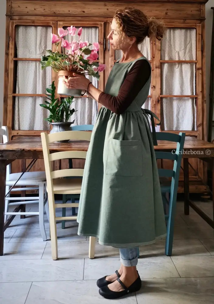 RISERVATO PER DEBORA DISPONIBILE IN PREORDINE Grembiule da cucina in cotone verde salvia grembiule donna tessuti moderni