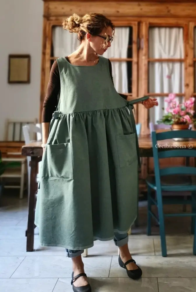 RISERVATO PER DEBORA DISPONIBILE IN PREORDINE Grembiule da cucina in cotone verde salvia grembiule donna tessuti moderni