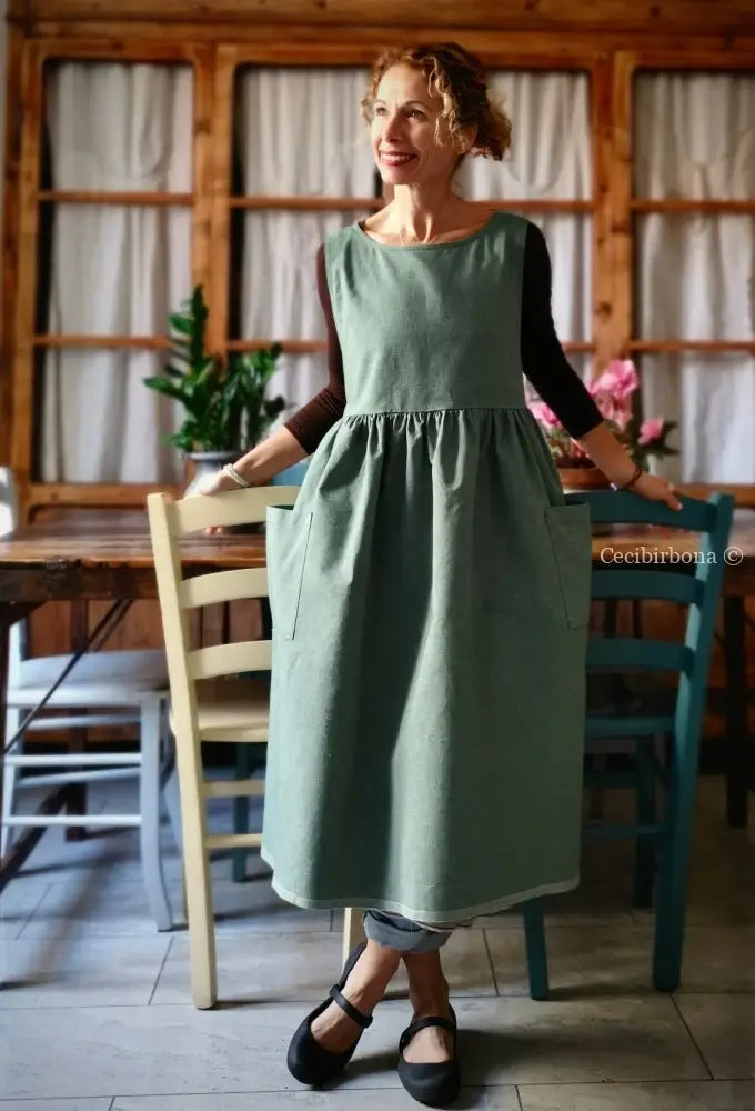 RISERVATO PER DEBORA DISPONIBILE IN PREORDINE Grembiule da cucina in cotone verde salvia grembiule donna tessuti moderni