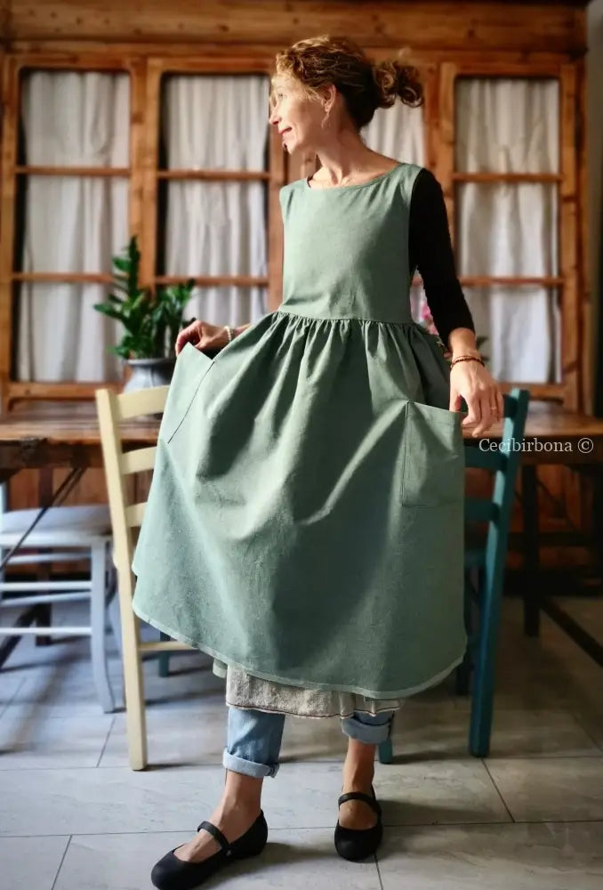 RISERVATO PER DEBORA DISPONIBILE IN PREORDINE Grembiule da cucina in cotone verde salvia grembiule donna tessuti moderni