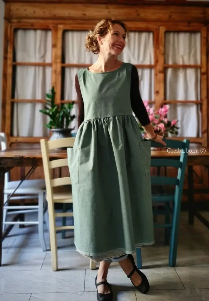RISERVATO PER DEBORA DISPONIBILE IN PREORDINE Grembiule da cucina in cotone verde salvia grembiule donna tessuti moderni