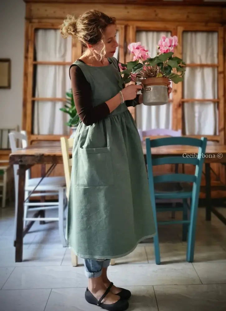 RISERVATO PER DEBORA DISPONIBILE IN PREORDINE Grembiule da cucina in cotone verde salvia grembiule donna tessuti moderni