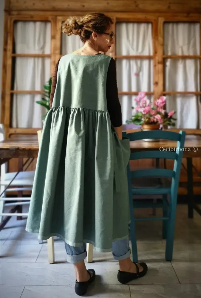 RISERVATO PER DEBORA DISPONIBILE IN PREORDINE Grembiule da cucina in cotone verde salvia grembiule donna tessuti moderni