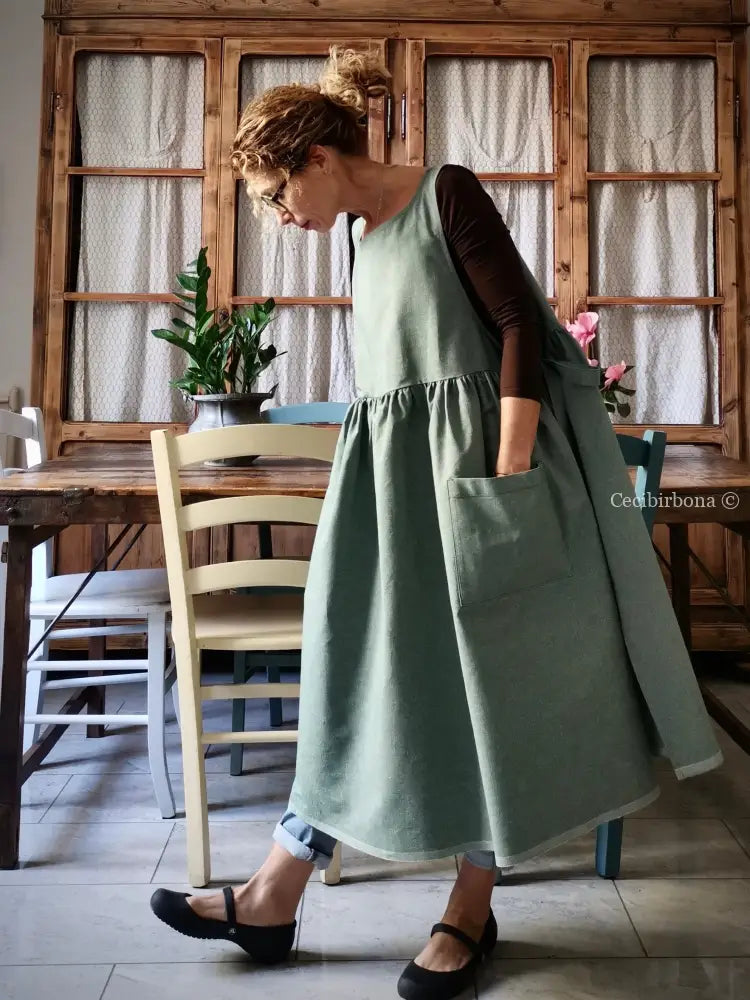 RISERVATO PER DEBORA DISPONIBILE IN PREORDINE Grembiule da cucina in cotone verde salvia grembiule donna tessuti moderni