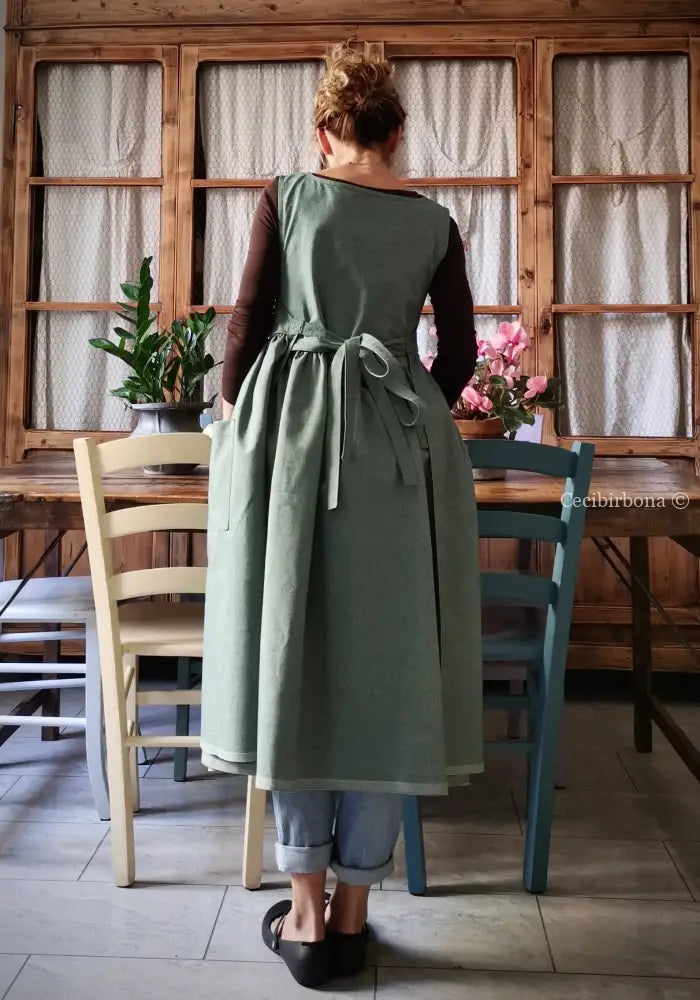 RISERVATO PER DEBORA DISPONIBILE IN PREORDINE Grembiule da cucina in cotone verde salvia grembiule donna tessuti moderni