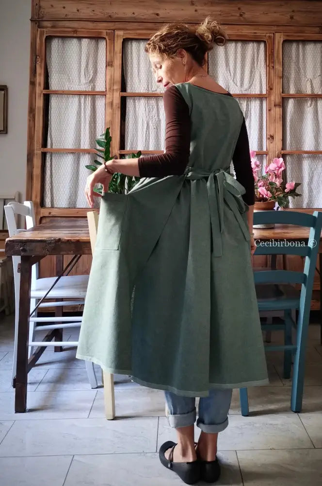 RISERVATO PER DEBORA DISPONIBILE IN PREORDINE Grembiule da cucina in cotone verde salvia grembiule donna tessuti moderni