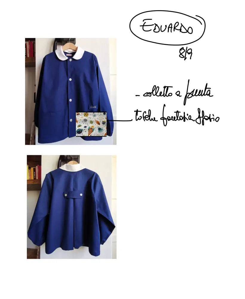 Riservato per Eduardo grembiulino a casacchina blu grembiule scuola bimbo