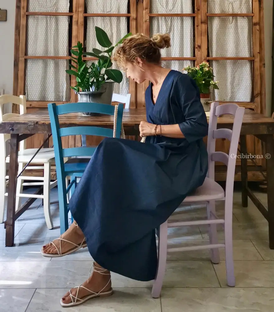 Riservato per Elena Abito estivo con maniche in chambray blu scuro abito donna