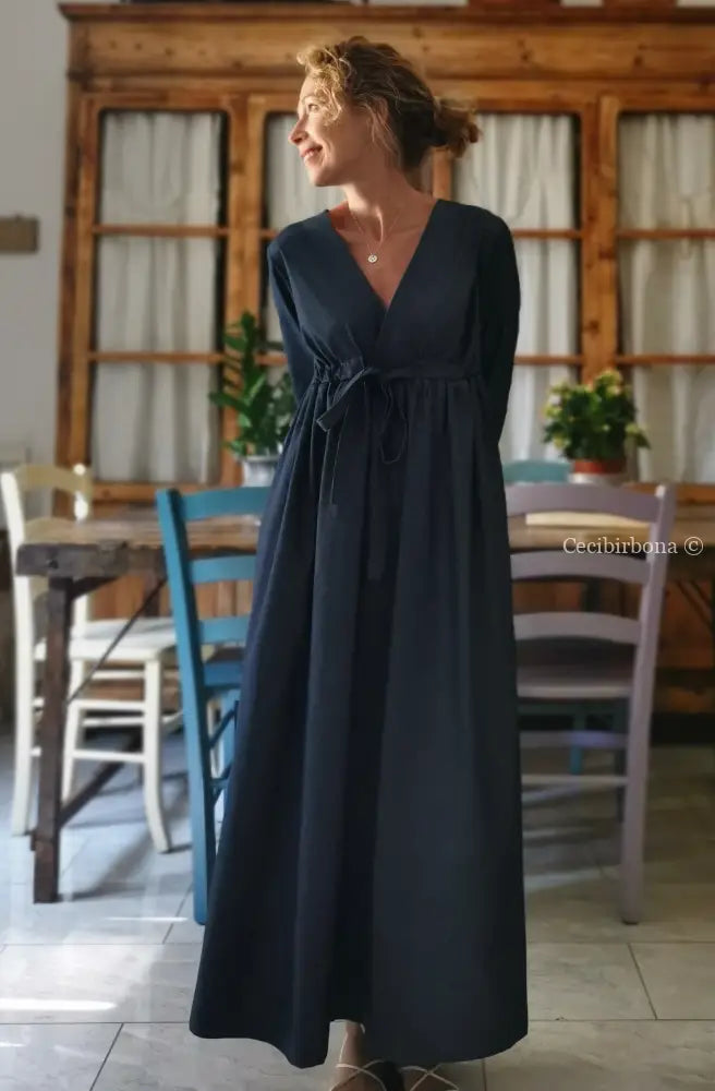 Riservato per Elena Abito estivo con maniche in chambray blu scuro abito donna