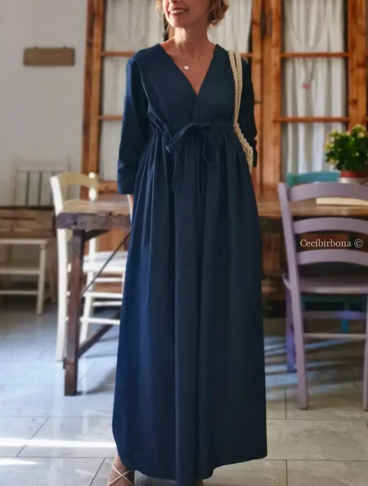 Riservato per Elena Abito estivo con maniche in chambray blu scuro abito donna