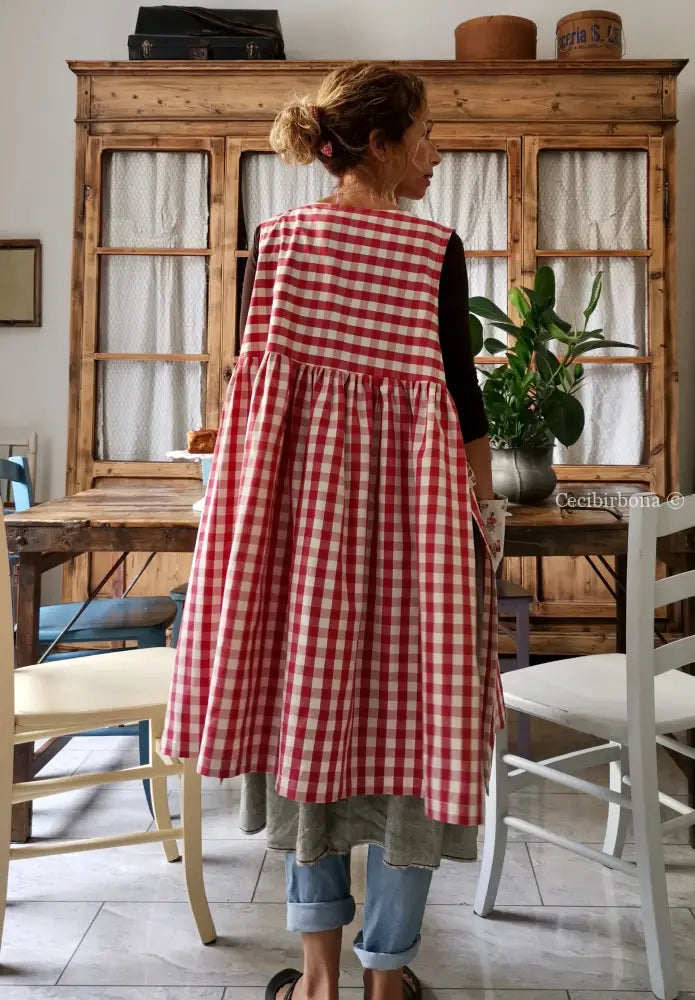 Riservato per Enrique Grembiule da cucina per donna in cotone a quadri rossi grembiule donna tessuti moderni