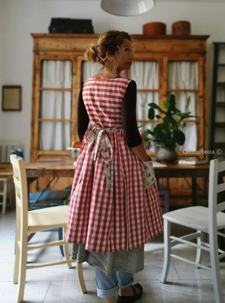 Riservato per Enrique Grembiule da cucina per donna in cotone a quadri rossi grembiule donna tessuti moderni