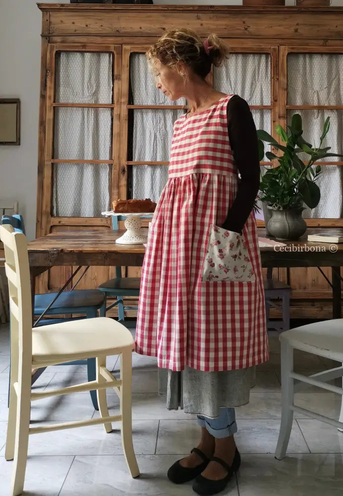 Riservato per Enrique Grembiule da cucina per donna in cotone a quadri rossi grembiule donna tessuti moderni
