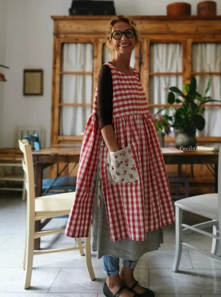 Riservato per Enrique Grembiule da cucina per donna in cotone a quadri rossi grembiule donna tessuti moderni