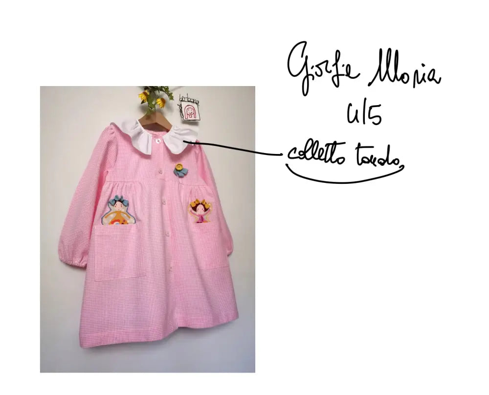 Riservato per Giorgia Michela grembiulino con le bamboline - Grembiule a quadrettini rosa per asilo con colletto