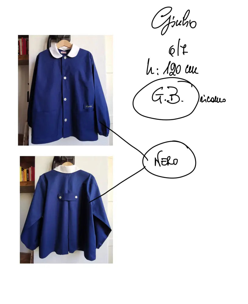 Riservato per Giulio grembiulino a casacchina nero grembiule scuola bimbo