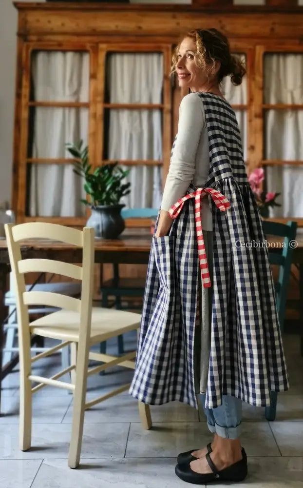 RISERVATO PER HEIKE Grembiule da cucina in cotone a quadri blu e rossi per donna (Rif. 54) grembiule donna tessuti
