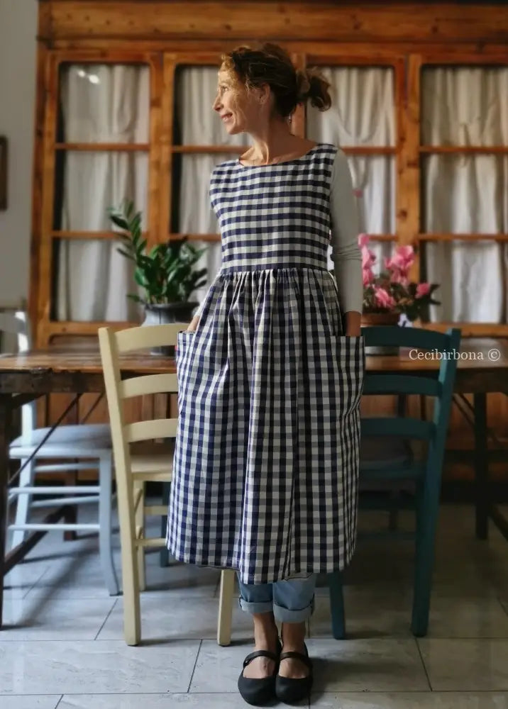 RISERVATO PER HEIKE Grembiule da cucina in cotone a quadri blu e rossi per donna (Rif. 54) grembiule donna tessuti