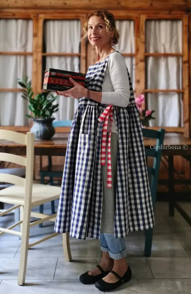 RISERVATO PER HEIKE Grembiule da cucina in cotone a quadri blu e rossi per donna (Rif. 54) grembiule donna tessuti