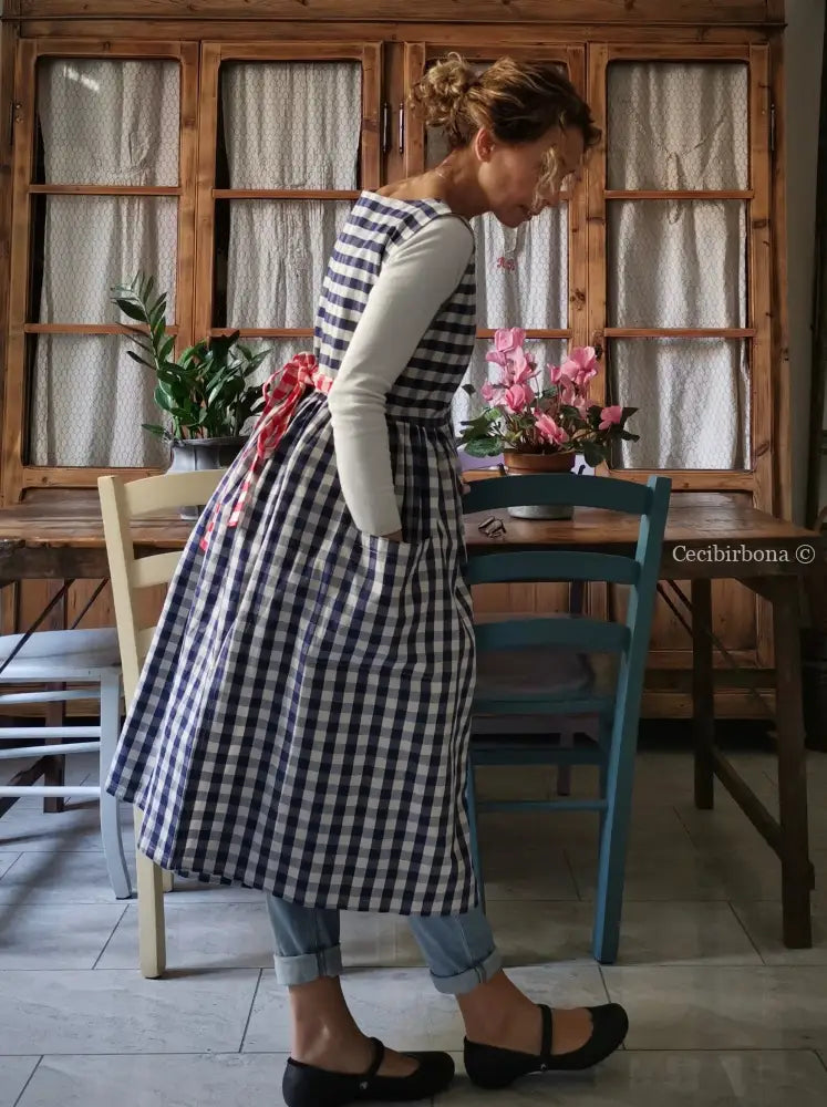 RISERVATO PER HEIKE Grembiule da cucina in cotone a quadri blu e rossi per donna (Rif. 54) grembiule donna tessuti