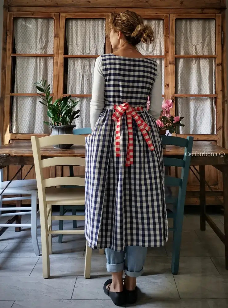 RISERVATO PER HEIKE Grembiule da cucina in cotone a quadri blu e rossi per donna (Rif. 54) grembiule donna tessuti