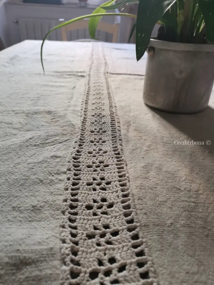 RISERVATO PER IRENE Tovaglia antica con striscia uncinetto biancheria antica per la casa