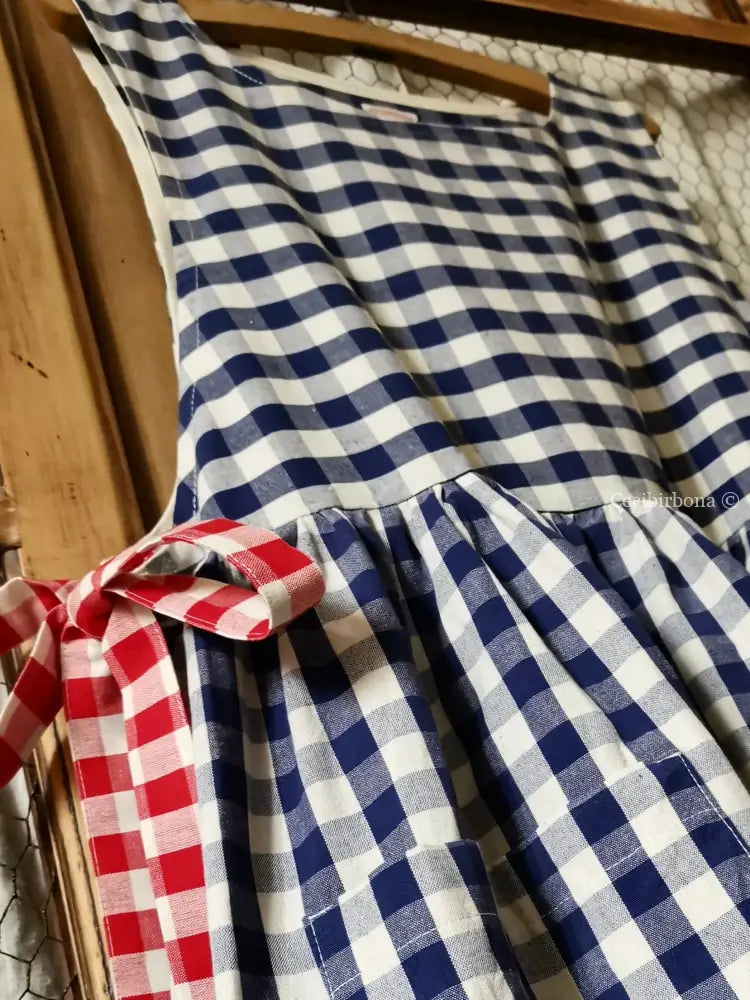Riservato per Katuscya Grembiule da cucina in cotone a quadri blu e rossi per donna grembiule donna tessuti moderni