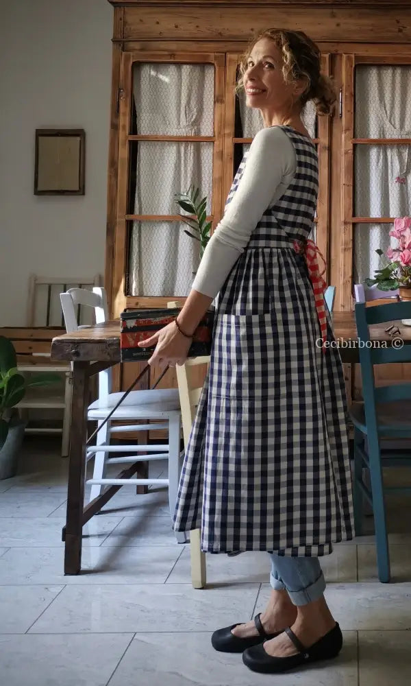 Riservato per Katuscya Grembiule da cucina in cotone a quadri blu e rossi per donna grembiule donna tessuti moderni