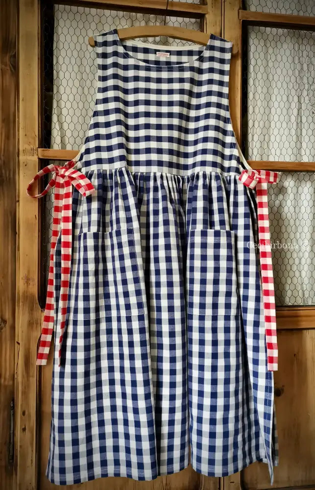 Riservato per Katuscya Grembiule da cucina in cotone a quadri blu e rossi per donna grembiule donna tessuti moderni