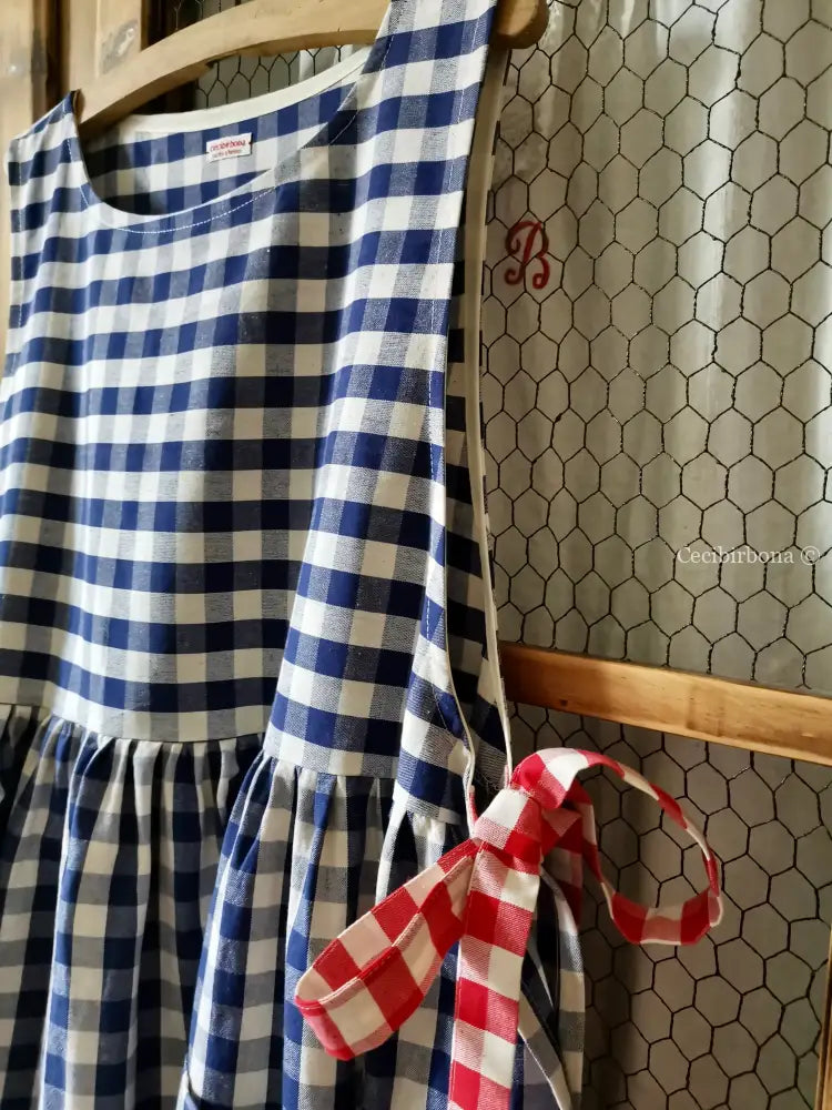 Riservato per Katuscya Grembiule da cucina in cotone a quadri blu e rossi per donna grembiule donna tessuti moderni