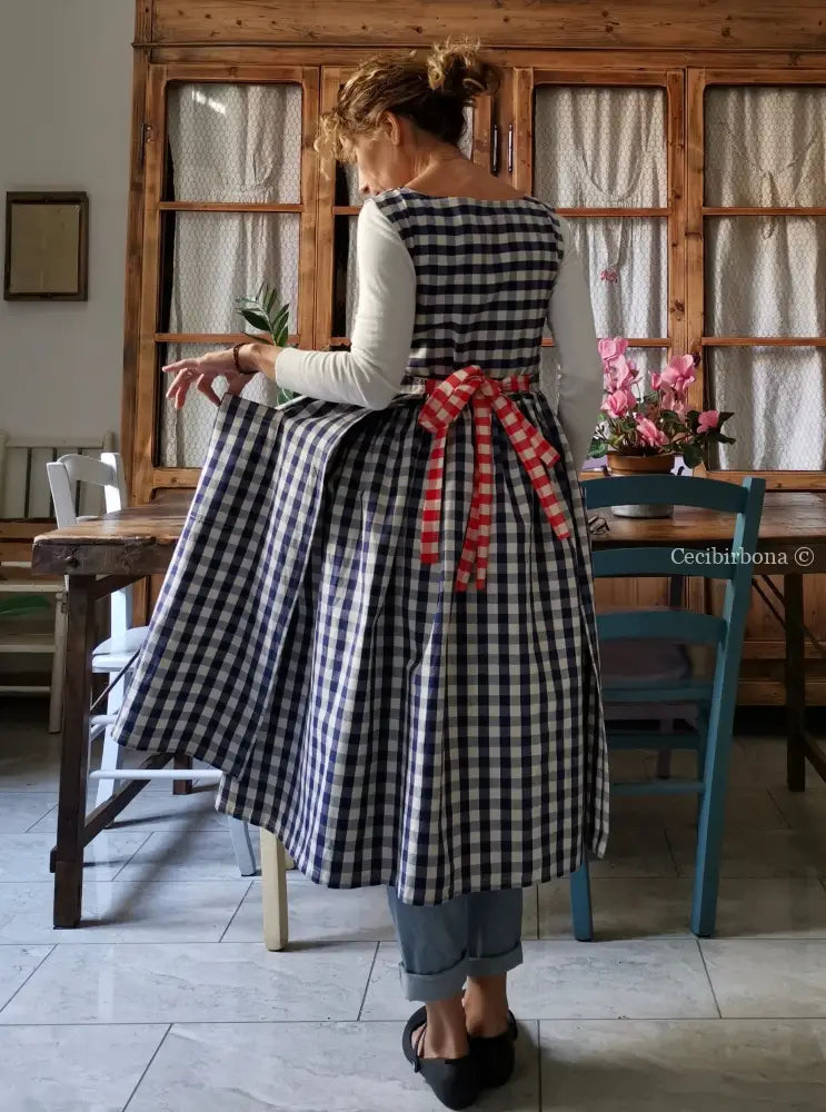 Riservato per Katuscya Grembiule da cucina in cotone a quadri blu e rossi per donna grembiule donna tessuti moderni