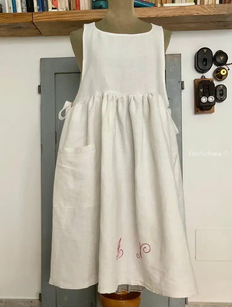 Riservato per Laura abito estivo con maniche in chambray di cotone e grembiule antico abito donna