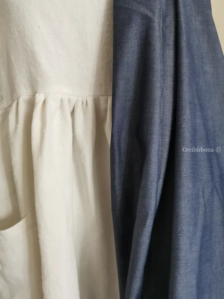 Riservato per Laura abito estivo con maniche in chambray di cotone e grembiule antico abito donna